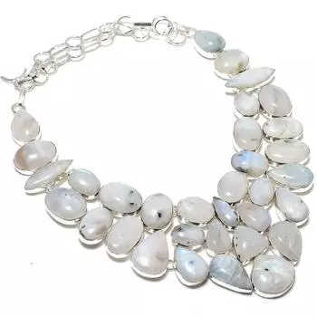 Rainbow Moonstone handmade 925 Sterling Silver Jewelry Necklace 18 o2L03