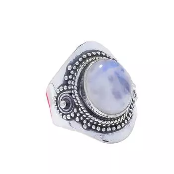 Rainbow Moonstone - India Gemstone 925 Sterling Silver Ring V8545, White Ring, Oval Ring, Valentin s Day Gift, Gift For Her, Birthday Gift, Handmade J