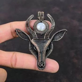 Rainbow Moonstone Pendant Copper Wire Wrapped Jewelry Gemstone Cow Face Pendant Copper Pendant Handmade Jewelry For Gift Wire Wrap Pendants