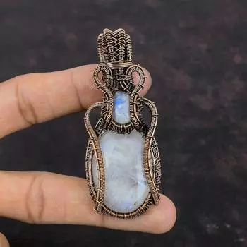 Rainbow Moonstone Pendant Copper Wire Wrapped Jewelry Natural Gemstone Pendant Handmade Jewelry Copper Pendant For Gift Wire Wrapped Pendant