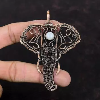 Подвеска Rainbow Moonstone, обернутая медной проволокой, подвеска в виде слона, медная подвеска ручной работы, подвеска из драгоценного камня, подарочная подвеска на помолвку, проволочная подвеска