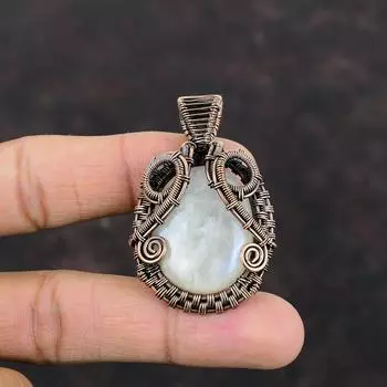 Rainbow Moonstone Pendant Copper Wire Wrapped Pendant Gemstone Handmade Jewelry Antique Pendant Copper Wire Wrap Jewelry Gift For Engagement