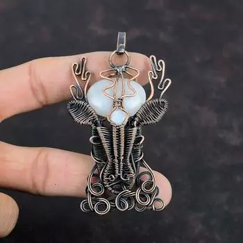 Подвеска из радужного лунного камня, подвеска из медной проволоки, ювелирное украшение в виде лица оленя, подвеска из драгоценного камня ручной работы, красивые медные украшения, подарки на помолвку