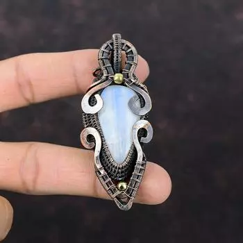 Подвеска Rainbow Moonstone, подвеска из медной проволоки, обмотанная вручную, ювелирное изделие из меди, подвеска из драгоценного камня, подарок для него, приличный кулон, обмотанная проволокой, ювелирное изделие