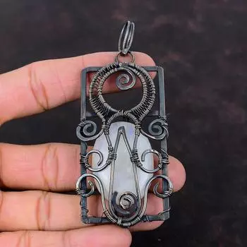 Rainbow Moonstone Pendant Copper Wire Wrapped Pendant Handmade Copper Jewelry Natural Gemstone Pendant Wire Wrapped Jewelry Engagement Gift