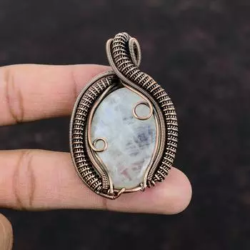 Подвеска Rainbow Moonstone, медная проволока, обернутая подвеской из драгоценных камней, ювелирные изделия ручной работы, достойный кулон в подарок для мамы, подвеска из драгоценных камней, медные ювелирные изделия