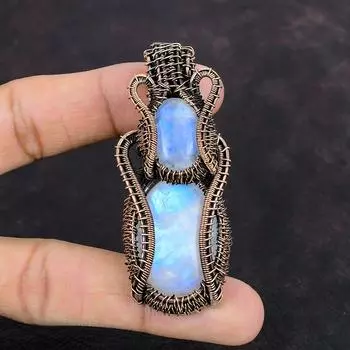 Rainbow Moonstone Pendant Copper Wire Wrapped Pendant Wire Wrapped Jewelry Handmade Gemstone Pendant Beautiful Copper Jewelry Gift For Her
