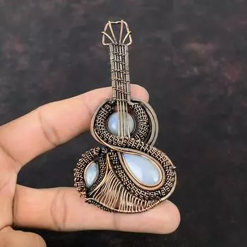 Rainbow Moonstone Pendant Copper Wire Wrapped Pendant Natural Gemstone Pendant Very Pretty Copper Jewelry Gift For Her Guitar Design Pendant