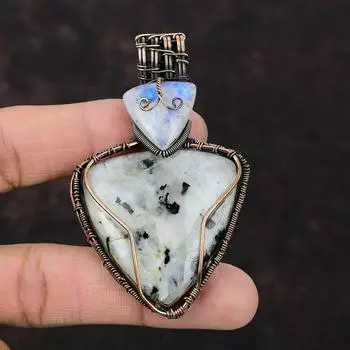 Rainbow Moonstone Pendant Copper Wire Wrapped Pendant Handmade Jewelry High Quality Gemstone Pendant Copper Jewelry Anniversary Gift For Him
