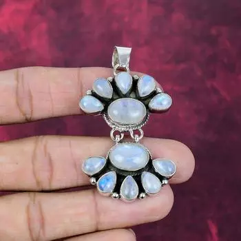 Rainbow Moonstone Pendant, Gemstone Handmade 925 Sterling Silver Jewelry Pendant For Christmas Gift 2.44 Inches