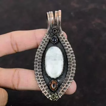 Подвеска из радужного лунного камня, кулон из красного дерева, обсидиана и синего солнечного камня, подвеска из медной проволоки, подвеска из драгоценного камня для подарка, ювелирные изделия ручной работы