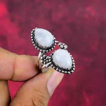 Кольцо с радужным лунным камнем, драгоценные камни, кольцо из чистого серебра 925 пробы, красивое ювелирное кольцо ручной работы 4 белый