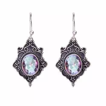 Rainbow Mystic Fire Topaz 925 Sterling Silver Earring V840, Rainbow Earring, Oval Earring, Valentin s Day Gift, Gift For Her, Birthday Gift, Handmade