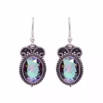 Rainbow Mystic Fire Topaz 925 Sterling Silver Earring V8866, Rainbow Earring, Oval Earring, Valentin s Day Gift, Gift For Her, Birthday Gift, Handmade