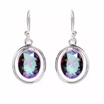 Rainbow Mystic Fire Topaz 925 Sterling Silver Earring V696, Rainbow Earring, Oval Earring, Valentin s Day Gift, Gift For Her, Birthday Gift, Handmade