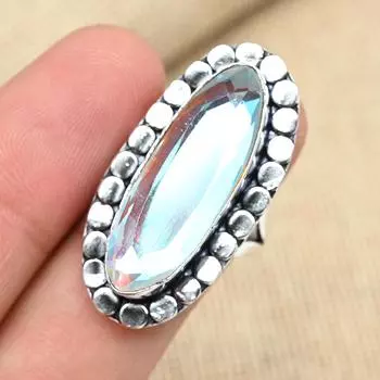 Rainbow Mystic Topaz 925 Sterling Silver Handmade Women Jewelry Wedding Gift Ring 4 белый