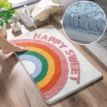 Rainbow Pattern Thick Fluff Fiber Bathroom Mat Quick Drying Absorbent Bathroom Rug Non Slip Shower Room Toilet Bath Floor Mat 40x60cm
