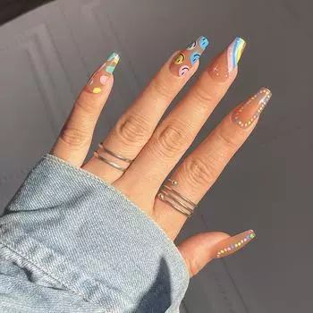 Rainbow Polka Dot Smiley Face Cute Nail Art Piece Finished Nail Art Medium and Long Wearing Nail Finished Nails Glue model