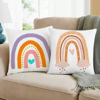 Rainbow Print Polyester Pillowcase Sofa Cushion Cover Home Decor Living Room Office Simple Pillow Cover Bedroom Decoration Gifts 450*450mm