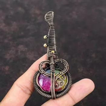 Rainbow Solar Quartz Druzy Copper Pendant Wire Wrapped Jewelry Handmade Pendant Guitar Pendant Copper Jewelry Gift For Her Gemstone Pendant