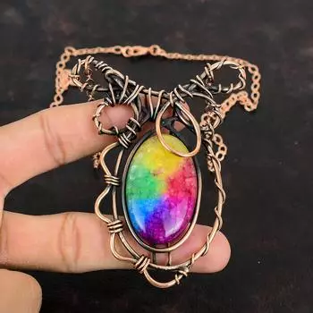 Rainbow Solar Quartz Druzy Necklace Copper Wire Wrapped Gemstone Necklace Adjustable Chain Necklace Copper Handmade Jewelry Engagement Gifts