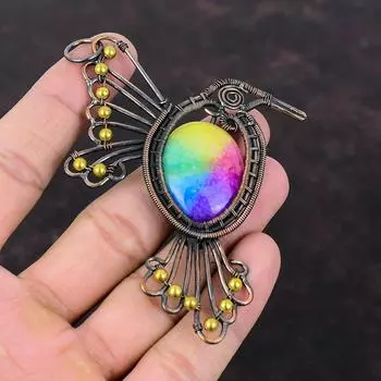 Rainbow Solar Quartz Druzy Pendant Copper Wire Wrapped Pendant Bird Pendant Fabulous Gemstone Pendant Handmade Copper Jewelry Wedding Gifts