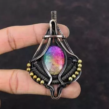 Rainbow Solar Quartz Druzy Pendant Copper Wire Wrapped Pendant Gemstone Copper Jewelry Handmade Dainty Pendant Wire Wrapped Jewelry For Gift