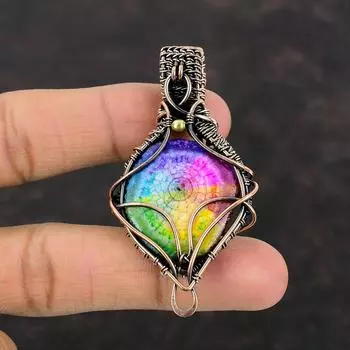 Rainbow Solar Quartz Druzy Pendant Copper Wire Wrapped Pendant Gemstone Jewelry Handmade Pendant Amazing Pendant Copper Jewelry Gift For Her