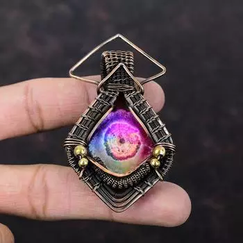 Rainbow Solar Quartz Druzy Pendant Copper Wire Wrapped Pendant Handmade Ethnic Pendant Copper Jewelry Gemstone Pendant Special Occasion Gift