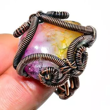 Ювелирное кольцо с радужным солнечным кварцем и медной проволокой, размер 9,5