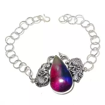 Rainbow Solar Quartz Gemstone Handmade 925 Sterling Silver Bracelet 7-8 t6I96