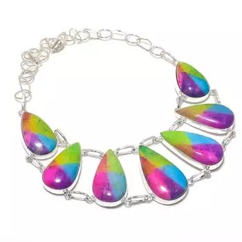 Rainbow Solar Quartz Gemstone Handmade 925 Sterling Silver Necklace 18 i9f16