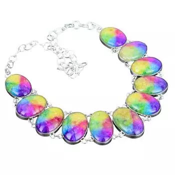 Rainbow Solar Quartz Gemstone Handmade / 925 Sterling Silver Necklace / 925 Stamped Gemstone / Natural Solar Quartz Silver Necklace For Gift 18 жёлтый