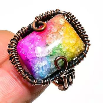 Ювелирное кольцо ручной работы с радужным солнечным кварцем и медной проволокой, размер 7