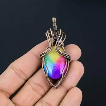 Радужный солнечный кварцевый драгоценный камень ручной работы из чистой медной проволоки, подвеска для женщин 2.56 Inches розовый