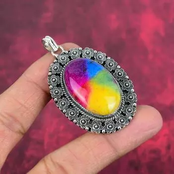 Rainbow Solar Quartz Gemstone Jewelry, 925 Solid Sterling Silver Pendant, Handmade Gorgeous Silver Chain Pendant For Thanksgiving Gift 2.28 Inches разноцветный