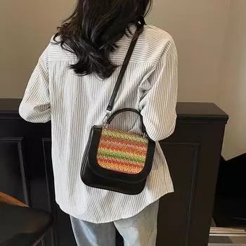 Rainbow woven bag women s summer new casual armpit bag seaside beach bag shoulder bag messenger bag чёрный