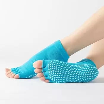 Rainbow Yoga Socks Professional Non Slip Yoga Socks Female Dancing Sports Fitness Socks Pilates Five Toe Socks Toe Socks Half Toe-Monochrome Sky Blue