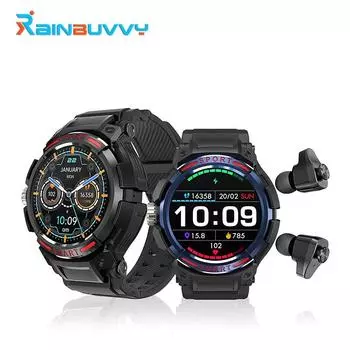 Rainbuvvy GT100 2-в-1 умные часы Bluetooth вызовы мониторинг сердечного ритма сна подсчет шагов калории спортивные часы с Bluetooth гарнитурой чёрный