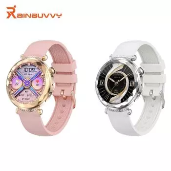 Rainbuvvy HK88 умный браслет 1.19 дюймов AMOLED круглый сенсорный экран 390x390 Bluetooth вызов NFC BT5.3 Android умные часы модные часы для женщин розовый