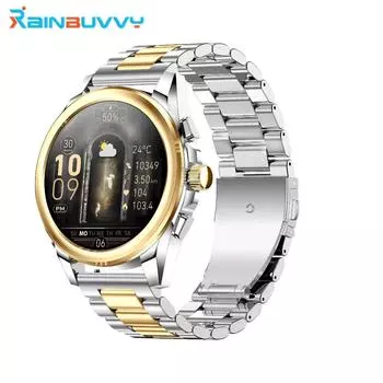 Rainbuvvy KC83 Bluetooth Call Smartwatch 1.43-дюймовый круглый экран JL7013A6 Android 1ATM водонепроницаемые часы 450 мАч поддержка нескольких языков пульсометр Steel strap синий