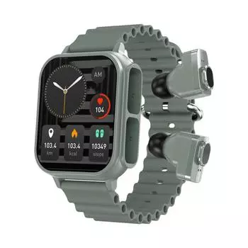 Rainbuvvy N22 TWS наушники спортивные часы 1.96 дюймов IPS 320x386 BT5.0 IP67 Life водонепроницаемый смарт-браслет Android смарт-часы поддержка нескольких языков зелёный