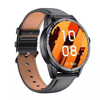 Rainbuvvy R6 TWS Android Smartwatch 1.32inch IP67 Водонепроницаемый 360x360 BT5.2 Будильник Bluetooth Вызов Многоязычный смарт-браслет leather band чёрный