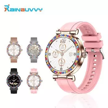 Rainbuvvy Смарт-часы CF30 для женщин, 1,27 дюйма, TFT HD, полный сенсорный экран, Bluetooth, вызовы, мониторинг здоровья, анализ сна, отслеживание фитнеса Silicone чёрный