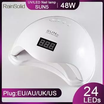 RainSolid SUN5 48 Вт Сушилка для ногтей УФ-светодиодная лампа для ногтей Лампа для отверждения гель-лака Быстросохнущая с автоматическим датчиком Лампа для маникюрного салона US белый