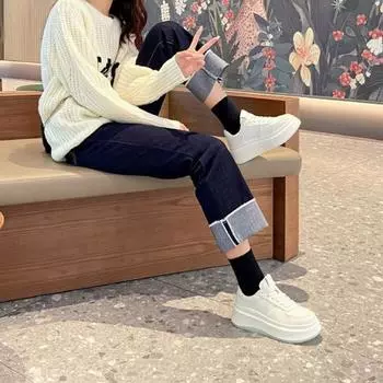 Raise the Bottom White Shoes Women s Spring and Autumn New Versatile Platform Casual Sneaker Fashion Clunky Sneakers 35