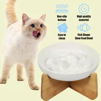 Raised Cat Bowl Elevated Ceramic Kitten Puppy Food Feeding Bowlss Anti Vomiting Cat Food Bowl Slow Eating Pet Cats Feeders белый