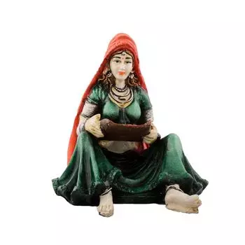 Rajasthani Lady Showpiece Polyresin Statue (12.5 cm x 11.25 cm x 15 cm, Green and Orange) зелёный/оранжевый