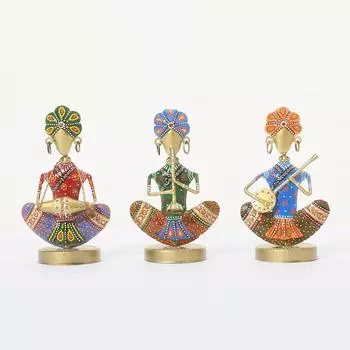 Rajasthani Vintage Musician (Set of 3) | Handicraft Figurine | Home Decor Showpiece for Living Room | | Interior Decoration (Multicolor)