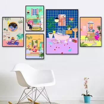 Райский дом, постеры и принты, подарок для нее, мини-работы, холст, живопись, абстрактные настенные картины для гостиной, домашний декор 21cm30cm NoFrame